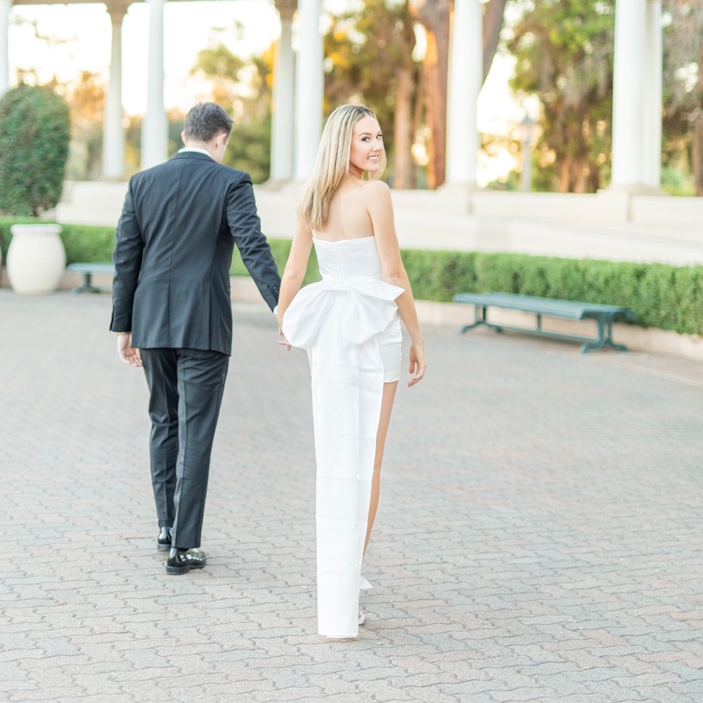 White satin bow dress